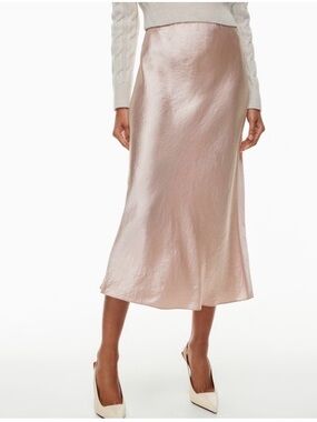 Aritzia Babaton Satin Midi Skirt Blush Metallic Size 2